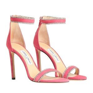 Jimmy Choo Dochas 100 Pink Suede Crystal Ankle Strap Sandals – Size 7 US ✨💖